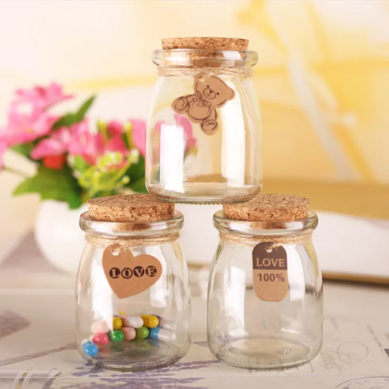 100Ml Mini Bruiloft Decoratie Glazen Snoeppot Voor Cadeau Wensfles Met Kurk