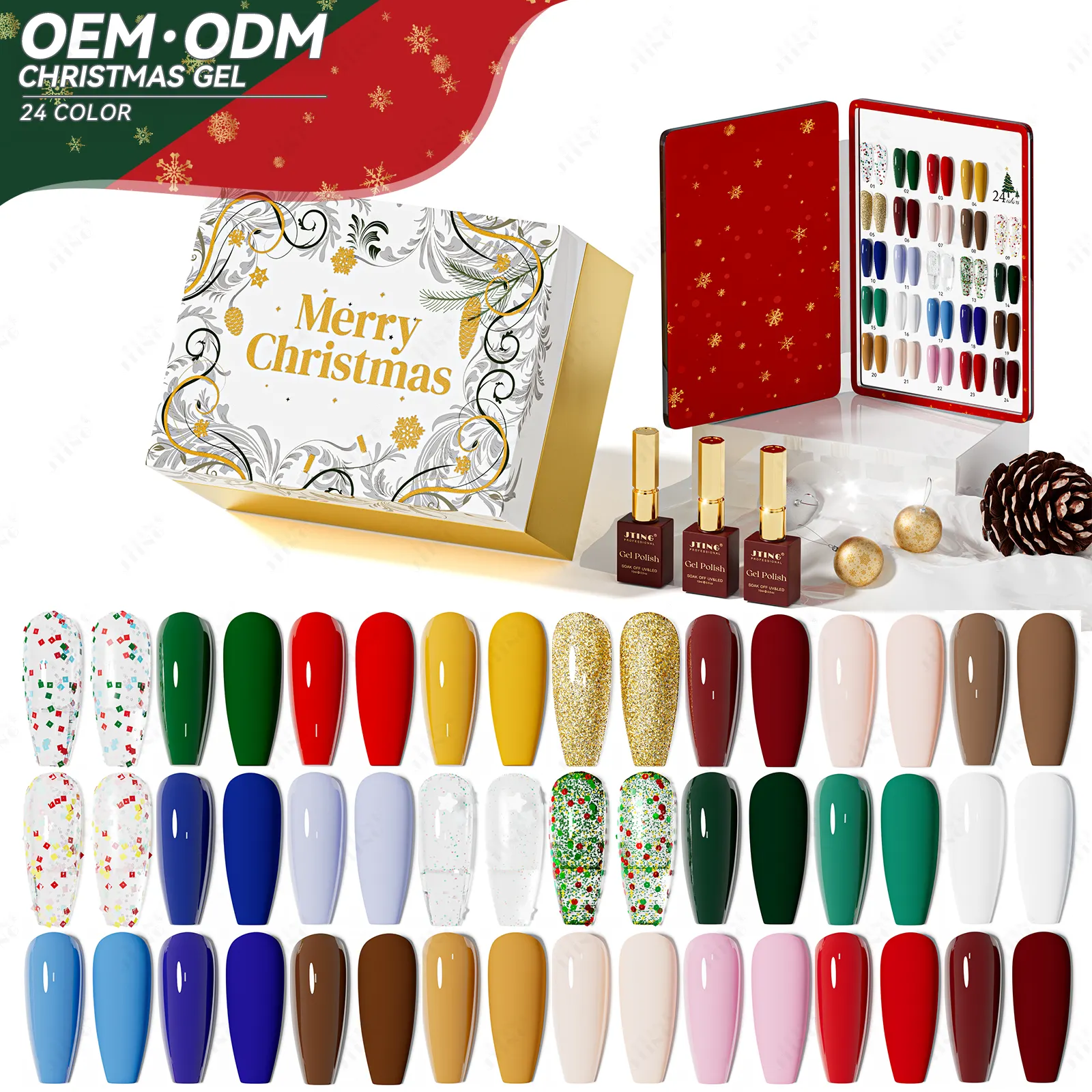 JTING Free Custom Custom New Year 24 colori natale Gel Collection set cofanetto OEM gel forniture design smalto per unghie di fascia alta