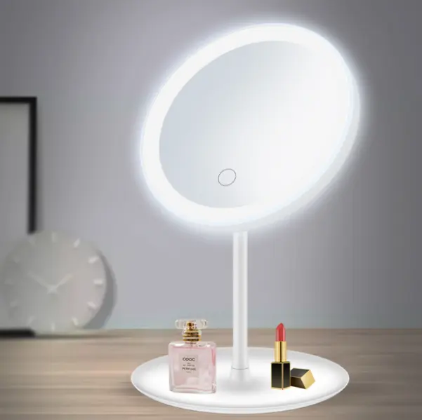 Espejo de maquillaje profesional de nuevo diseño, espejo cosmético de maquillaje redondo de tocador de mesa con luz LED