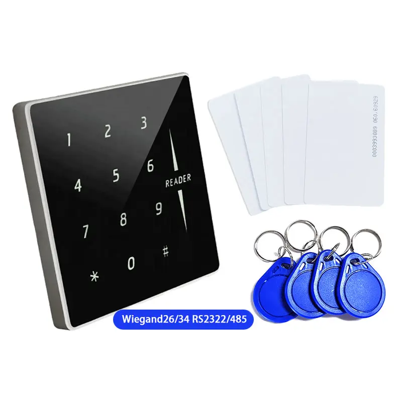 Teclado de toque de metal para portão de escritório e apartamento, cartão NFC IC, leitor RFID Wiegand26/34 de 125 Khz, leitor de cartões de controle de acesso