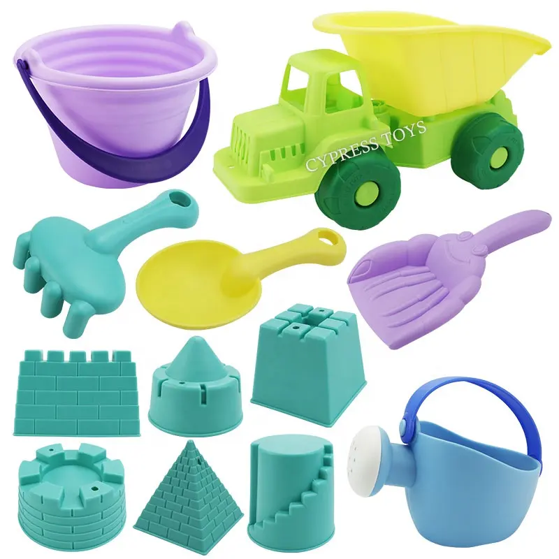 Brinquedos de silicone eco amigável para praia, bebê, brinquedos de verão, areia, praia, castelo