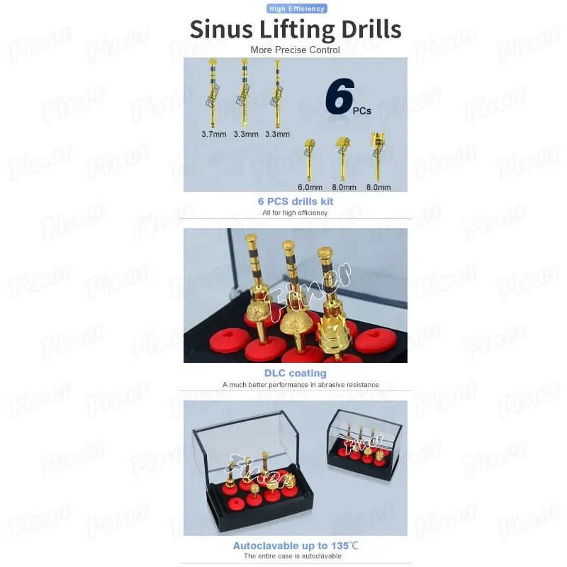 치과 임플란트 시스템 상악동 리프팅 도구 키트 6 개 측면 접근 드릴