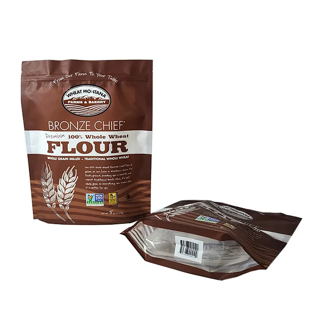 Custom Printing Grain Flour Bag 1Kg 2Kg 5Kg Clear Stand Up Pouch Packaging Bag With Clear Transparent Window Custom Mylar Bags