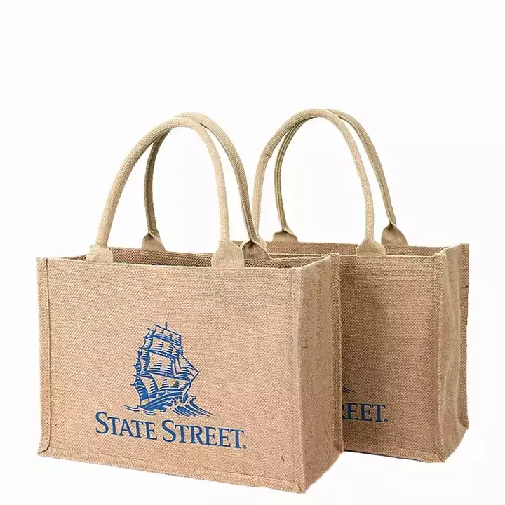 Eco 100% natürliche Jute tasche Doppel griff Sac kleinen Tasche Leinwand Strand Jute Einkaufstasche