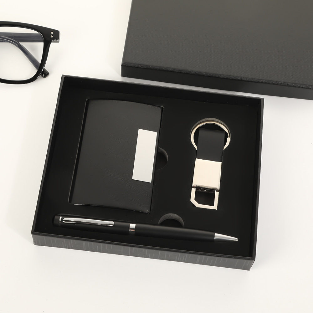 Black (business card box+keychain+signature pen three-piece set)