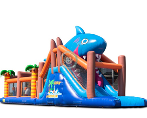 หลักสูตรอุปสรรคเป่าลมพร้อมสไลด์ฉลามสีน้ำเงิน - Product Image 1