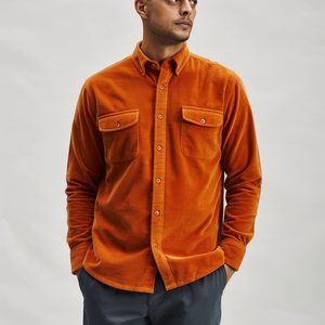 Thời trang retro người đàn ông của giản dị dài tay áo sơ mi vải to sợi Áo Khoác 2 Túi người đàn ông áo sơ mi - Product Image 2