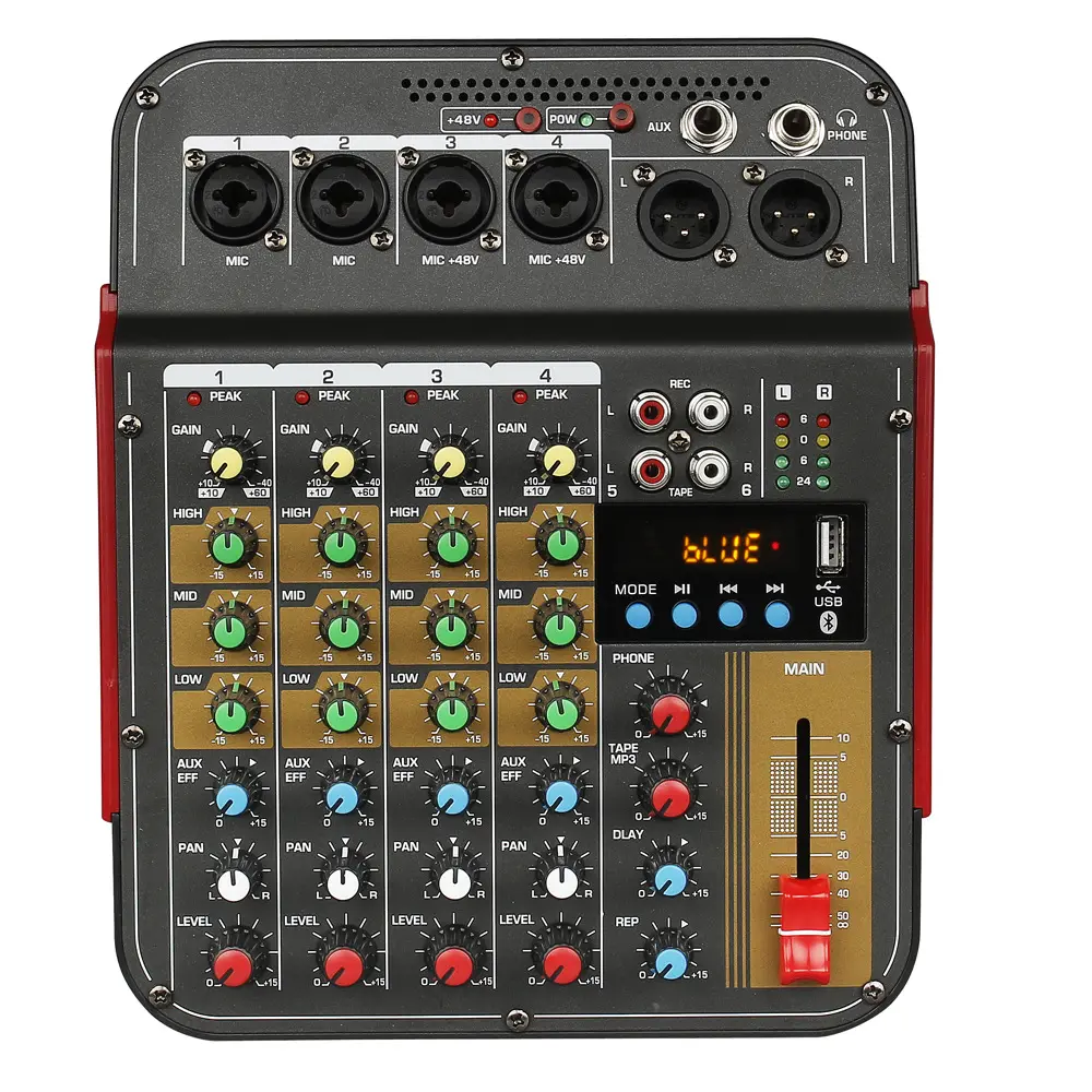 Mezclador de Audio Digital de 4 canales, consola mezcladora con potencia fantasma integrada, sistema de Audio para grabación de estudio, TM4