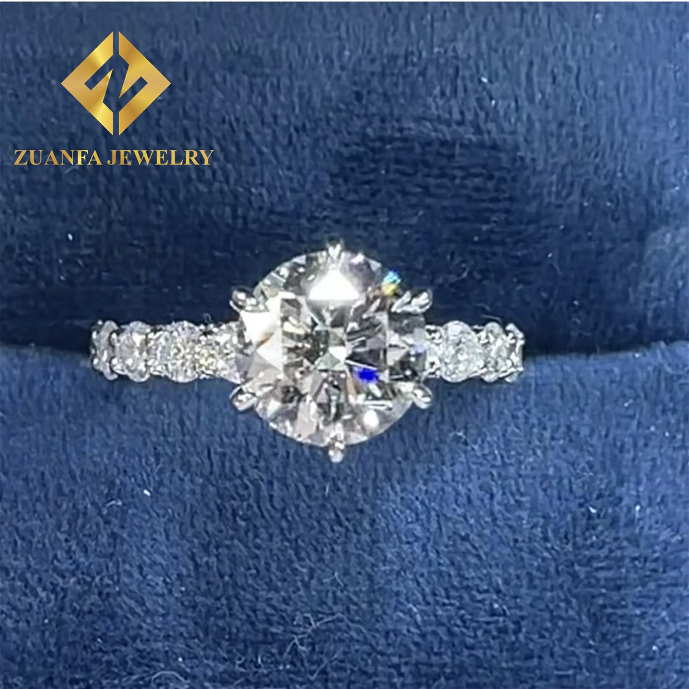 Anel de ouro branco S925 10K personalizado para casamento e noivas, com corte excelente e com moissanite, anel de noivado e eternidade