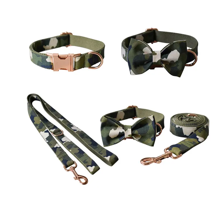 Hot Sale Pet Kragen Luxe Zachte Polyester Leger Groene Camouflage Hondenhalsband Roségouden Metalen Gesp Hond Halsband Riemen Huisdier