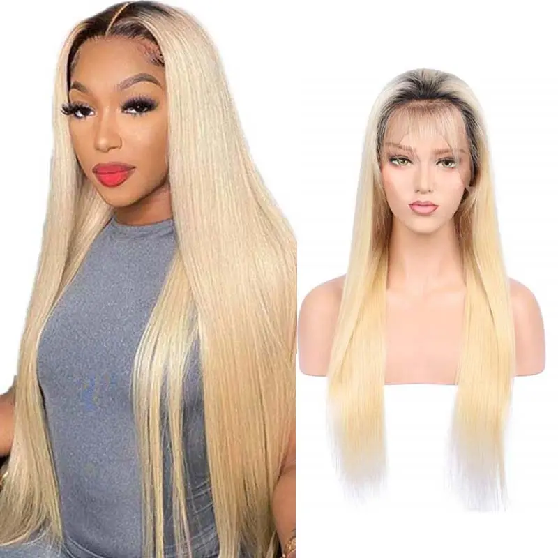 Ombre Full Lace Human Hair Wig 613 with Dark Roots Virgin Hair Full Lace Wig Ombre Blonde Swiss Lace Front Wigs for Black Women