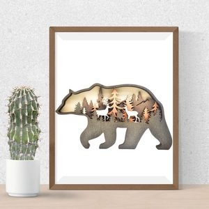 สัตว์ป่าในป่าอเมริกาเหนือครอบครัวทำจากไม้รูปหมีหลายชั้นสร้างสรรค์รูปทรงหมีทำจากไม้ - Product Image 2