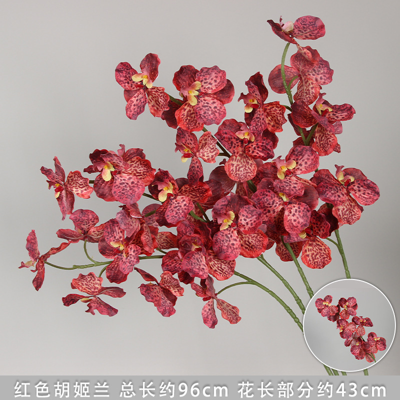 Branche d'orchidée rouge à 9 têtes