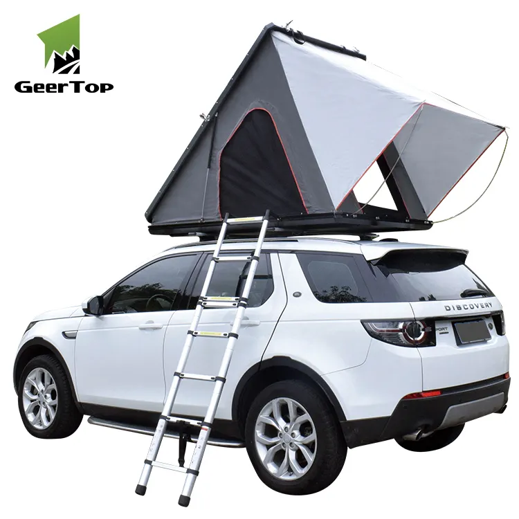 Hot Penjualan 1-3 Orang Tluminum Otomatis Segitiga Tenda Lipat Berkemah Profesional Disesuaikan Luar Hard Shell Atap Mobil THT