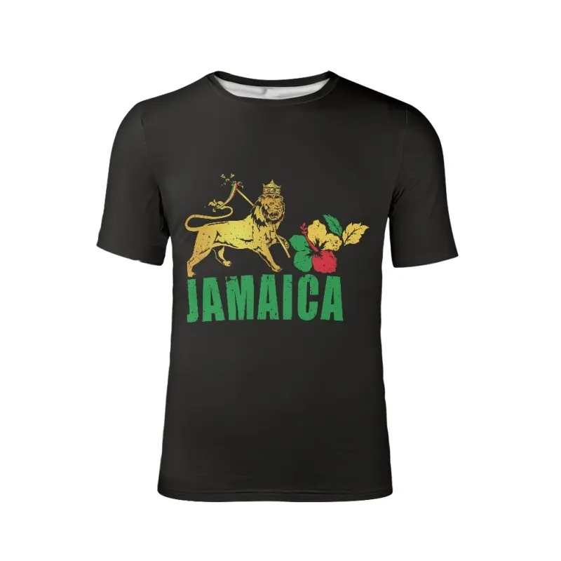 Benzersiz Jamaican tasarım kısa kollu tişört yaz rahat yumuşak mürettebat boyun Tee erkekler için toptan rahat Polyester giyim