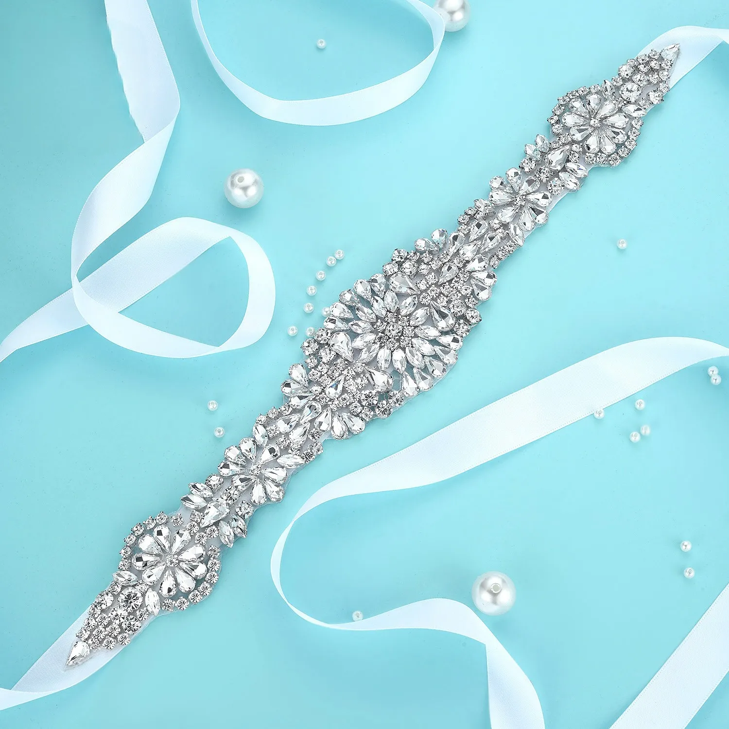 Sabuk pernikahan berlian imitasi, ikat pinggang pengantin mewah dengan pita satin untuk gaun pernikahan 30 buah