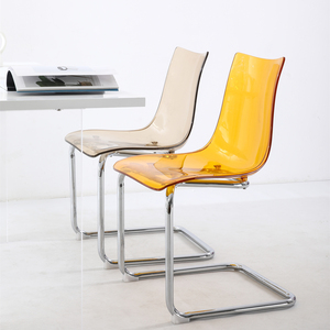 Grosir furnitur rumah Modern klasik Nordik sandaran bingkai logam krom transparan akrilik bening kursi makan - Product Image 3