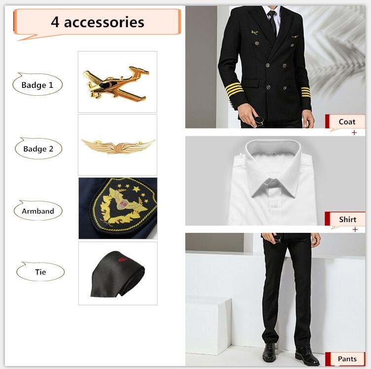 Cappotto nero+pantaloni+camicia+4 accessori