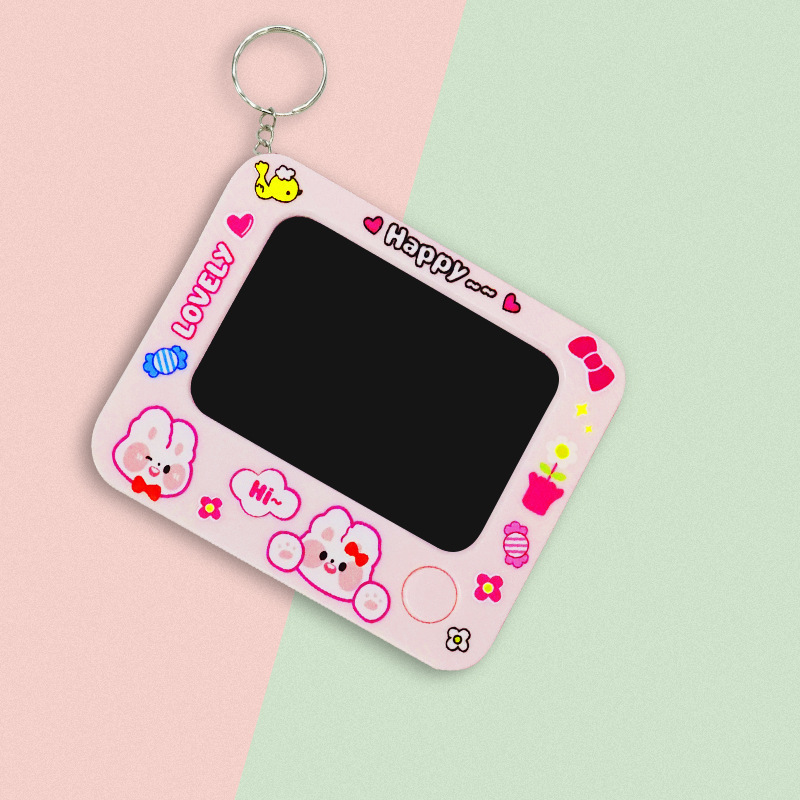Mini portachiavi con lavagna da disegno - coniglietto rosa con anello portachiavi