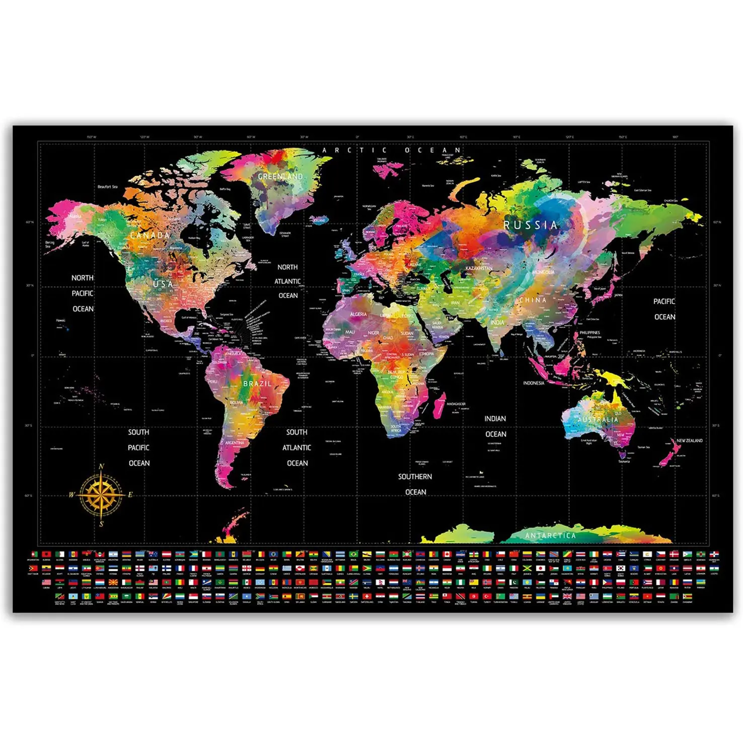 Design personalizado colorido folha de ouro preto grande mapa do mundo (23.4 "x 16.5") rastreador de viagem mundo risco mapa com moldura