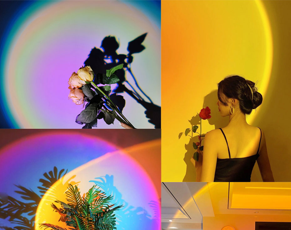 Colorful WiFi Tuya Sunset Lights APP Controlled Full Spectrum RGB Adjustable 360 Rotation with Alexa Google Sunlight Lamp