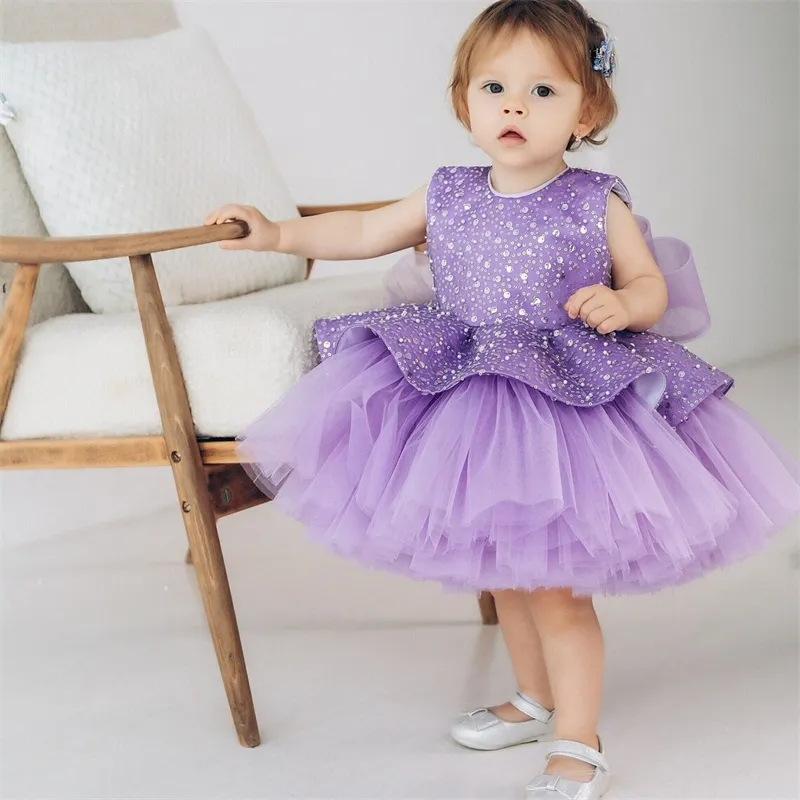 Kinder Mädchen Elegantes Abendkleid Gaze Pailletten Bogen Blume Mädchen Kuchen Kleid Kleinkind Baby Mädchen Party Bubble Kleider