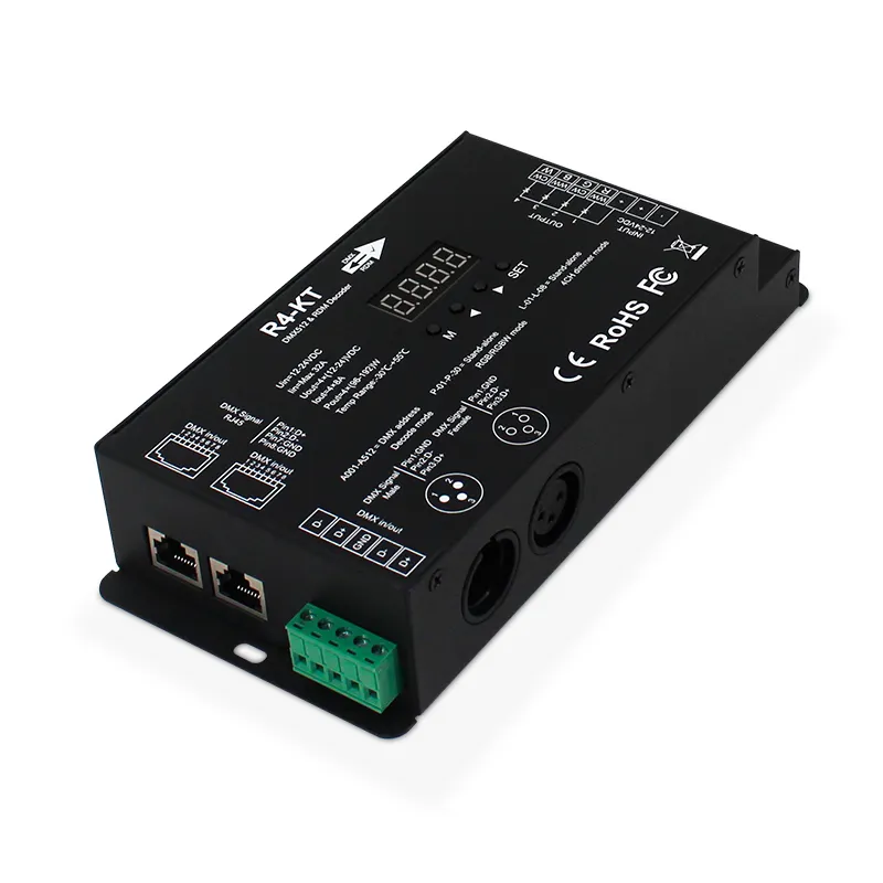 Controlador de led dmx RGB de 4 canais, tensão constante dmx512 rdm dmx pwm dmx decodificador para faixa de led, mais novo