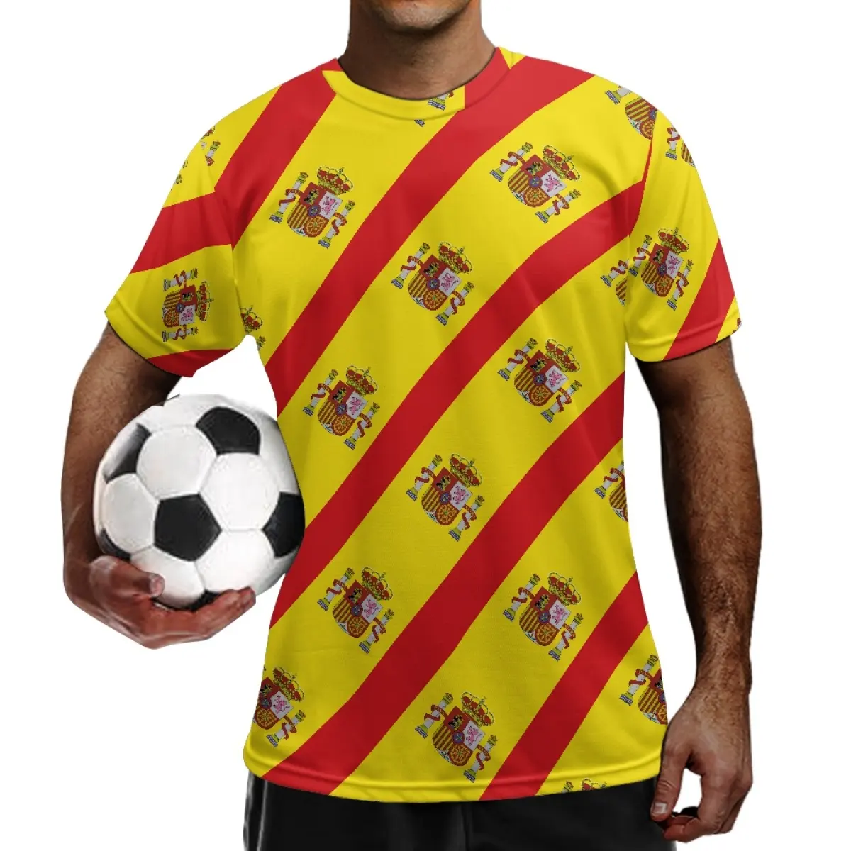 Camiseta esportiva personalizada com desenho de time nacional de futebol, camiseta esportiva com cores do emblema nacional da Espanha, atacado dropshipping