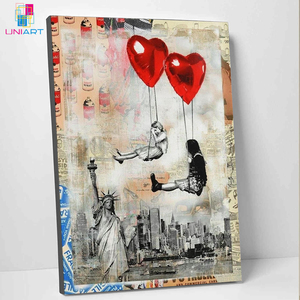 UNIART Love Is In The <span class=keywords><strong>Air</strong></span>キャンバスアートポスターとウォールアートプリントモダンなベッドルームの装飾ポスターBanksy Graffitiストリートアート