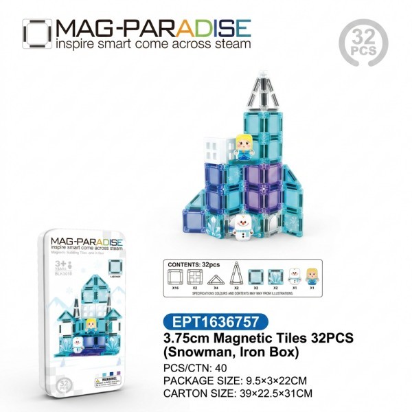 EPT1636757-3.75cm Baldosas Magnéticas 32 Piezas (Caja de Hierro Muñeco de Nieve)