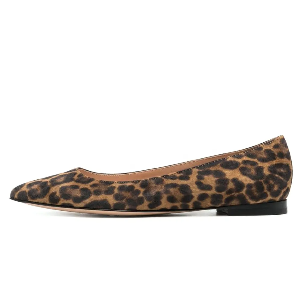 Grande Plus Size Animal Print Apontou Toe Bailarina Ballet Boneca Sapatos Para As Mulheres Leopard Flats