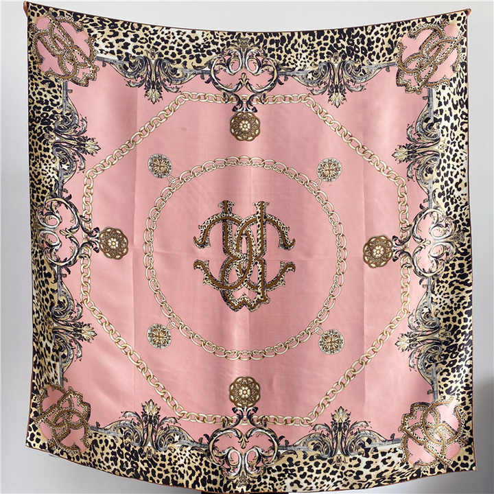 Spring Personalized Leopard Design Digital Print 108cm square Silk Scarf Satin Silk Shawl Custom Printing Women