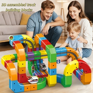 Nieuwe DIY Treinbaan Bouwstenen Veelzijdige Bouwblokken Speelgoed Kinderen Racebaan Plastic Educatief Elektrische Trein Kubus Sets - Product Image 2