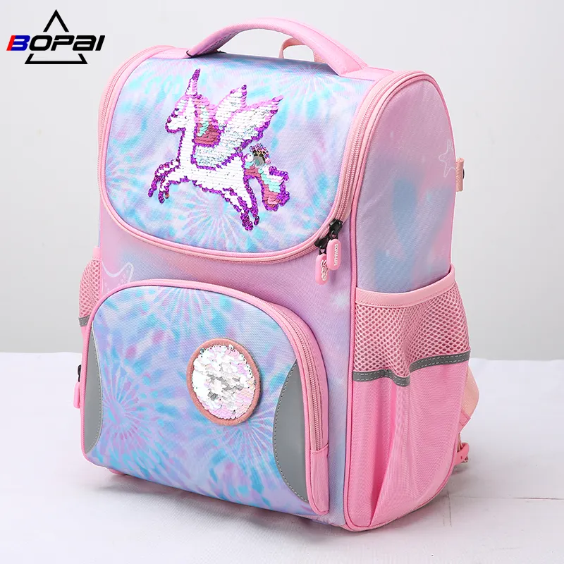 BOPAI custom logo printing designer cute pink girls elegante studente adolescente impermeabile nylon kids school backpack bag