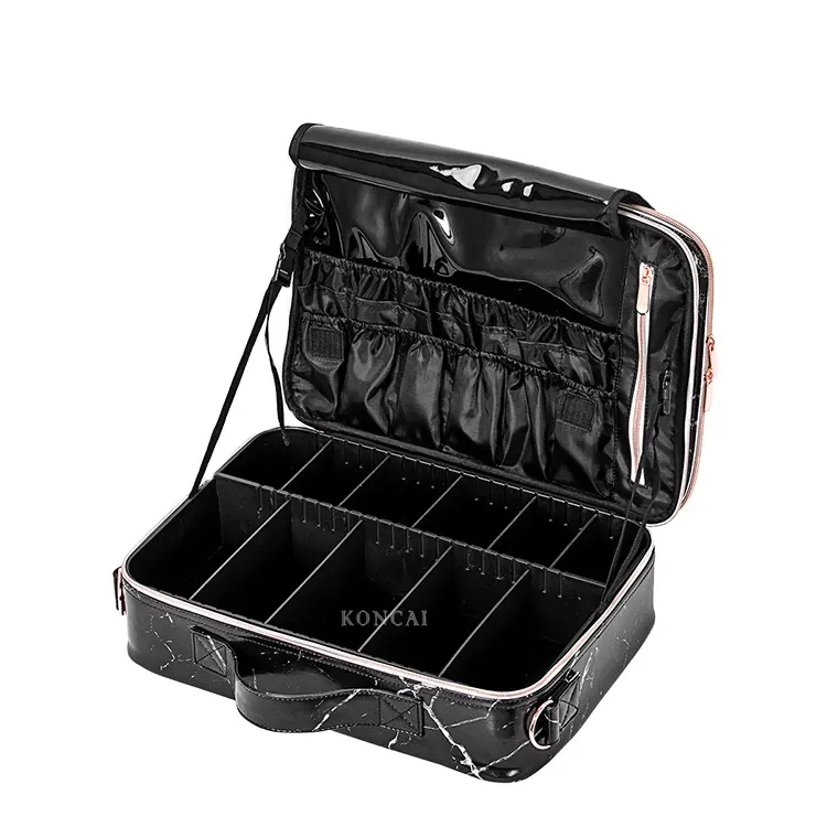 Black PU Marble Portable Cosmetic Storage Bag Beauty Box Make Up Carry Case