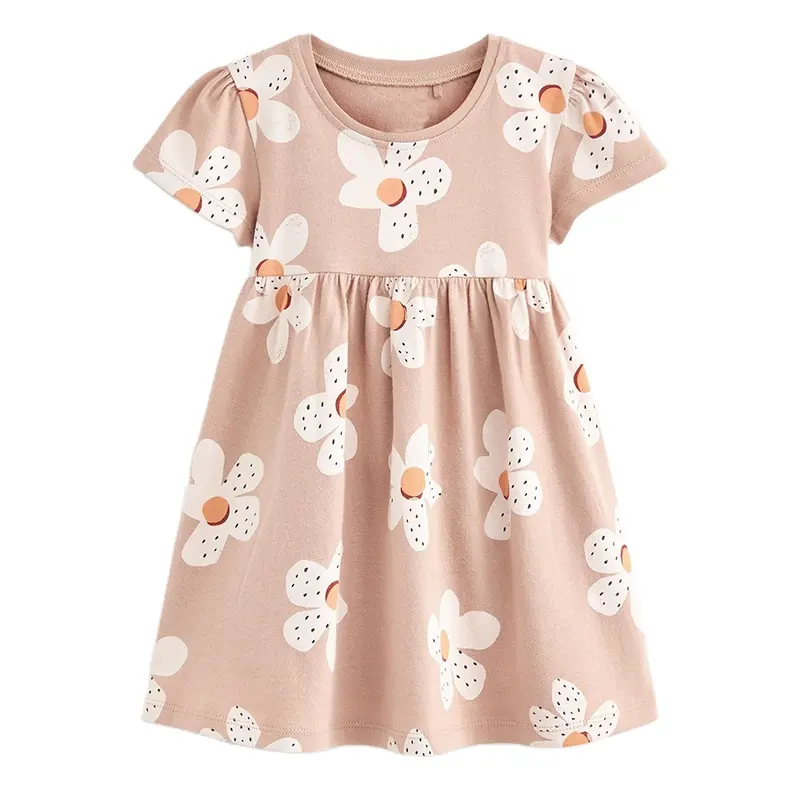 Robe d'été personnalisée pour bébé fille Robe d'été décontractée à impression douce pour filles Robe de beauté à manches courtes et col rond