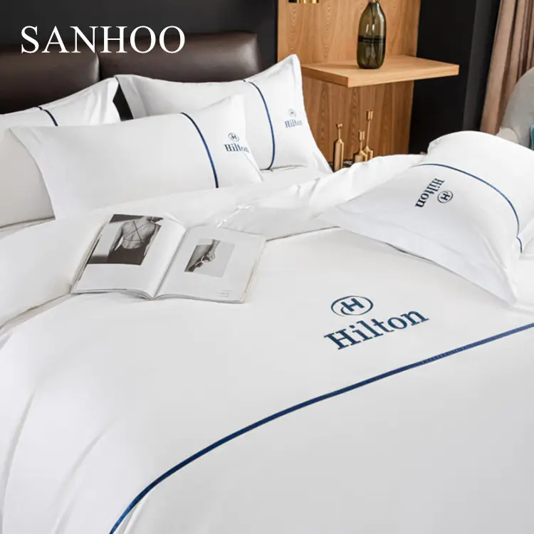 SANHOO-ropa de cama King Size para Hotel, juego de sábanas de algodón 100, Jacquard, color blanco, 4 piezas, 400TC