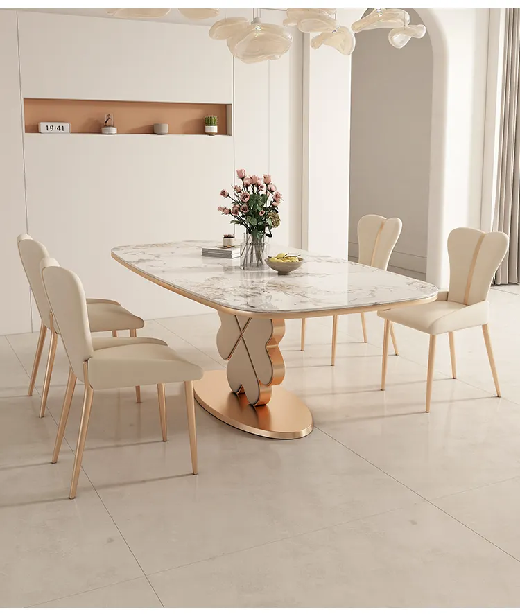 Moderne einfache nordische leichte luxuriöse luxuriöse hautqualitäts-haushalts-edelstahl-rechteckige restaurant-möbel esstisch