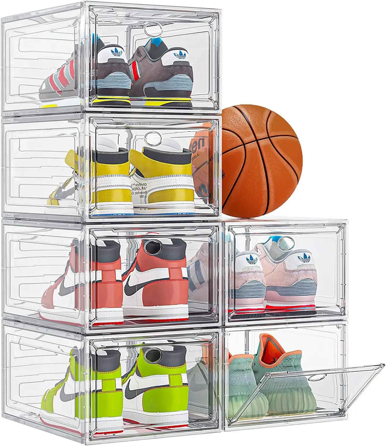 Boîte à chaussures transparente géante empilable personnalisée Boîte à chaussures transparente en plastique magnétique en acrylique pour basket-ball Boîte à chaussures de stockage pour baskets