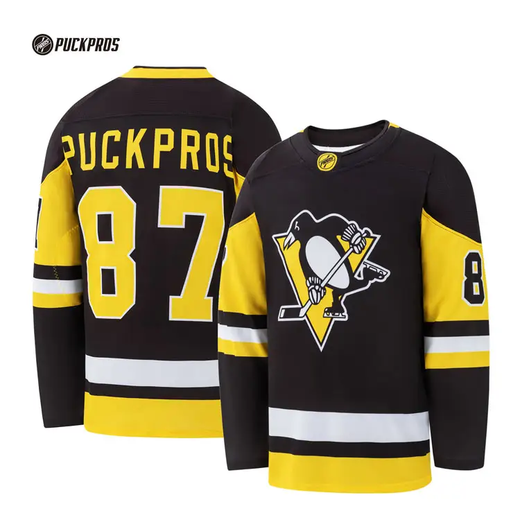 Malha tecido logotipo personalizado Sublimação impressão equipe Penguins Ice Hockey Jerseys