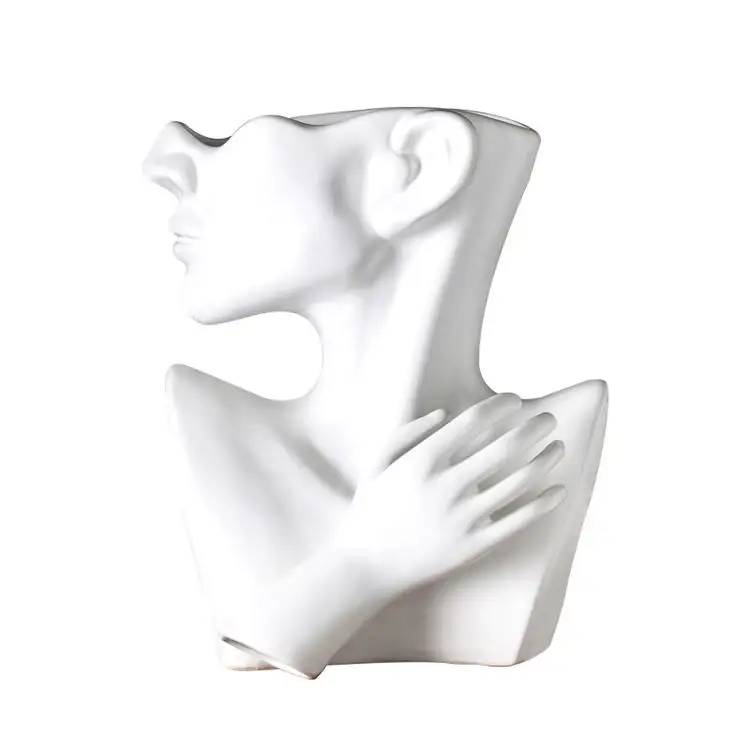 Deko-busto de cerámica de estilo nórdico para mujer, jarrón de cuerpo humano con arreglo de flores