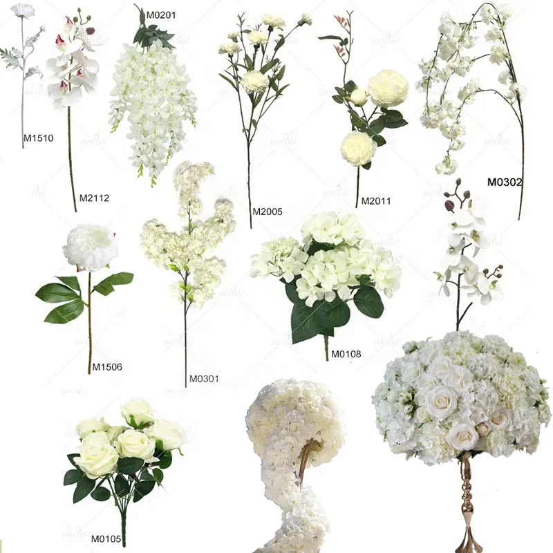 Vente en gros de Roses artificielles en soie, fleurs de décoration de mariage, fleurs blanches