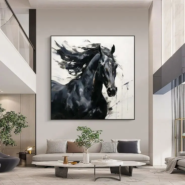 Immagine della decorazione della camera da letto della tela della parete di arte del cavallo animale fatta a mano