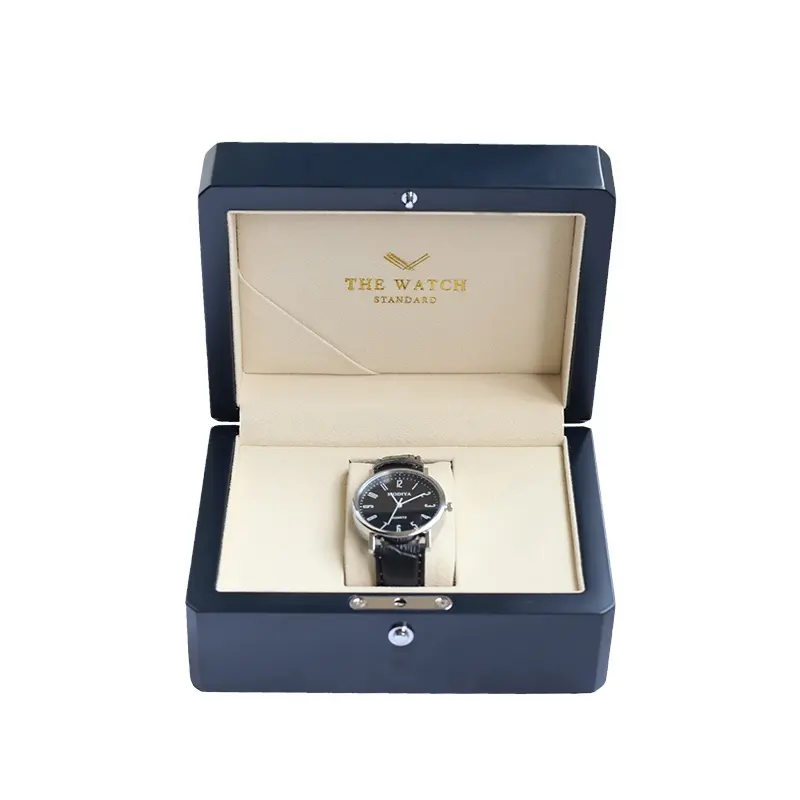 Scatola per orologi in legno con Logo personalizzato all'ingrosso scatola per imballaggio di lusso blu per orologio scatola e custodia per orologi in legno di lusso Cajas Para Relojes