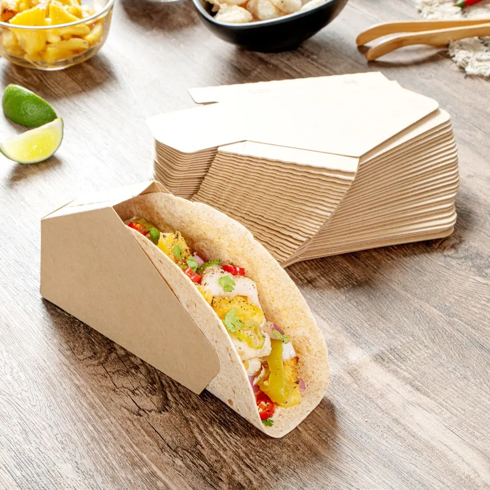 Groothandel Op Maat Klein Papier Taco Houder Pak Kraftpapier Doos Verpakking Voor Voedsel