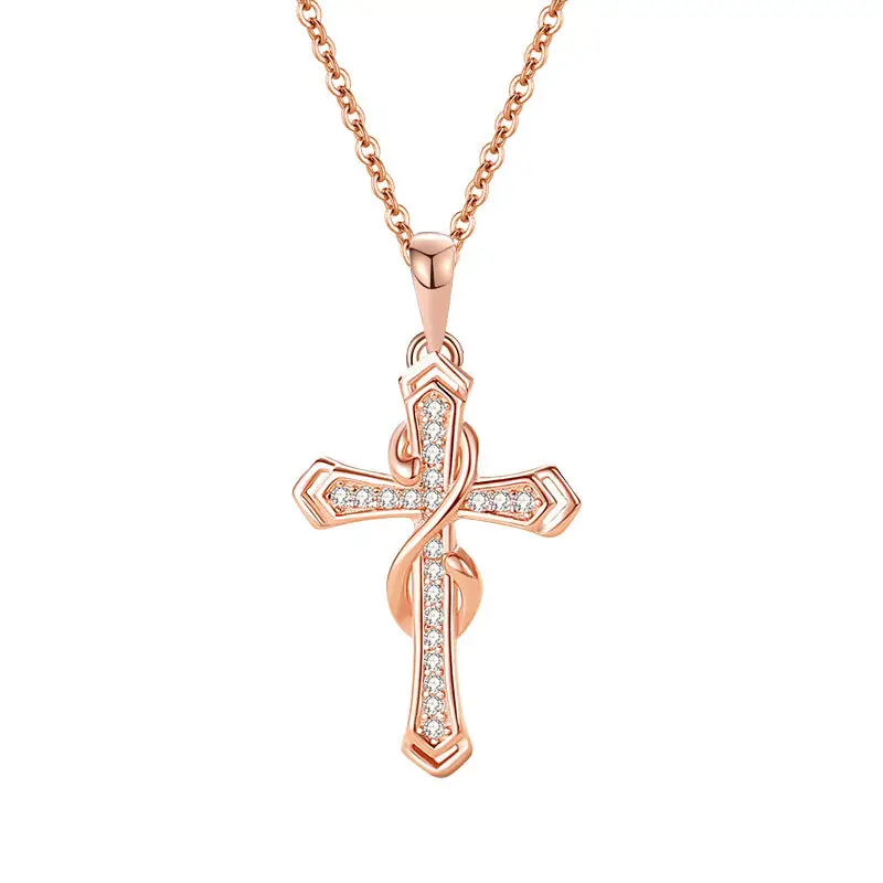 Collana a catena infinity personalizzata all'ingrosso collana geometrica placcato oro vintage con ciondolo a croce oro rosa collana bijoux