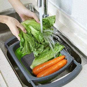 水槽上的漏勺过滤器蔬菜水果漏勺过滤器，带厨房可延伸手柄 - Product Image 4