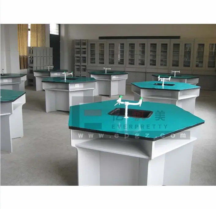 Muebles de laboratorio escolar Tablero de resina Banco de trabajo de centro de laboratorio químico de laboratorio de doble cara