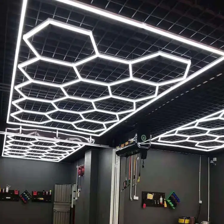 110V Led favo de mel luz deformável pendurado modular detalhando lâmpada hexagonal levou luz para teto garagem