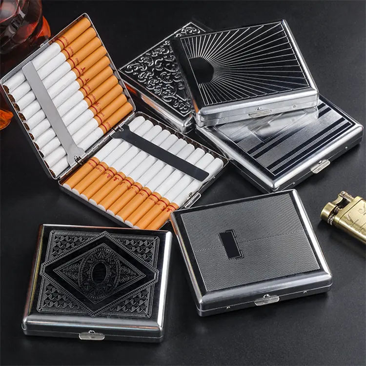 Caja de cigarrillos de Metal plateado creativo de lujo para hombre, caja de soporte para paquete de cigarrillos de 20 piezas
